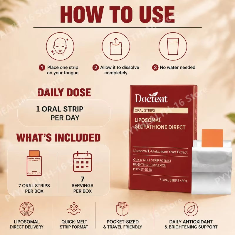 Liposomal Glutathione Oral Strips, Quick Dissolve, Skin Brightening, Whitening & Antioxidant Support for Complexion, 7 Strips
